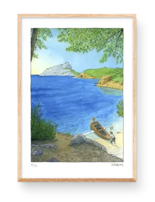 lamina acuarela playa cala pinet en benissa cerca de calpe