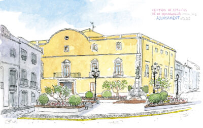 Lámina decorativa con una ilustración del ayuntamiento de Oliva en la provincia de Valencia y comarca de la safor