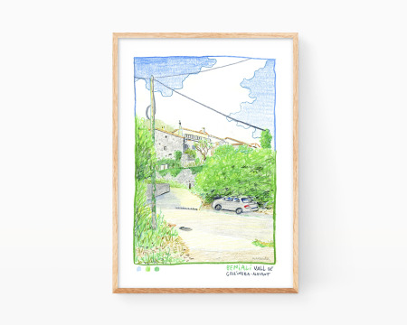 Lámina con una imagen de Benialí en la Vall de la Gallinera, Marina Alta (Alicante)