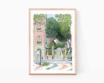 Cuadro para enmarcar decorativo con una ilustración en acuarela y tinta de la Casa de la Marquesa en la ciudad de Gandía (Valencia). Bocetos de pueblos de La Safor Safor