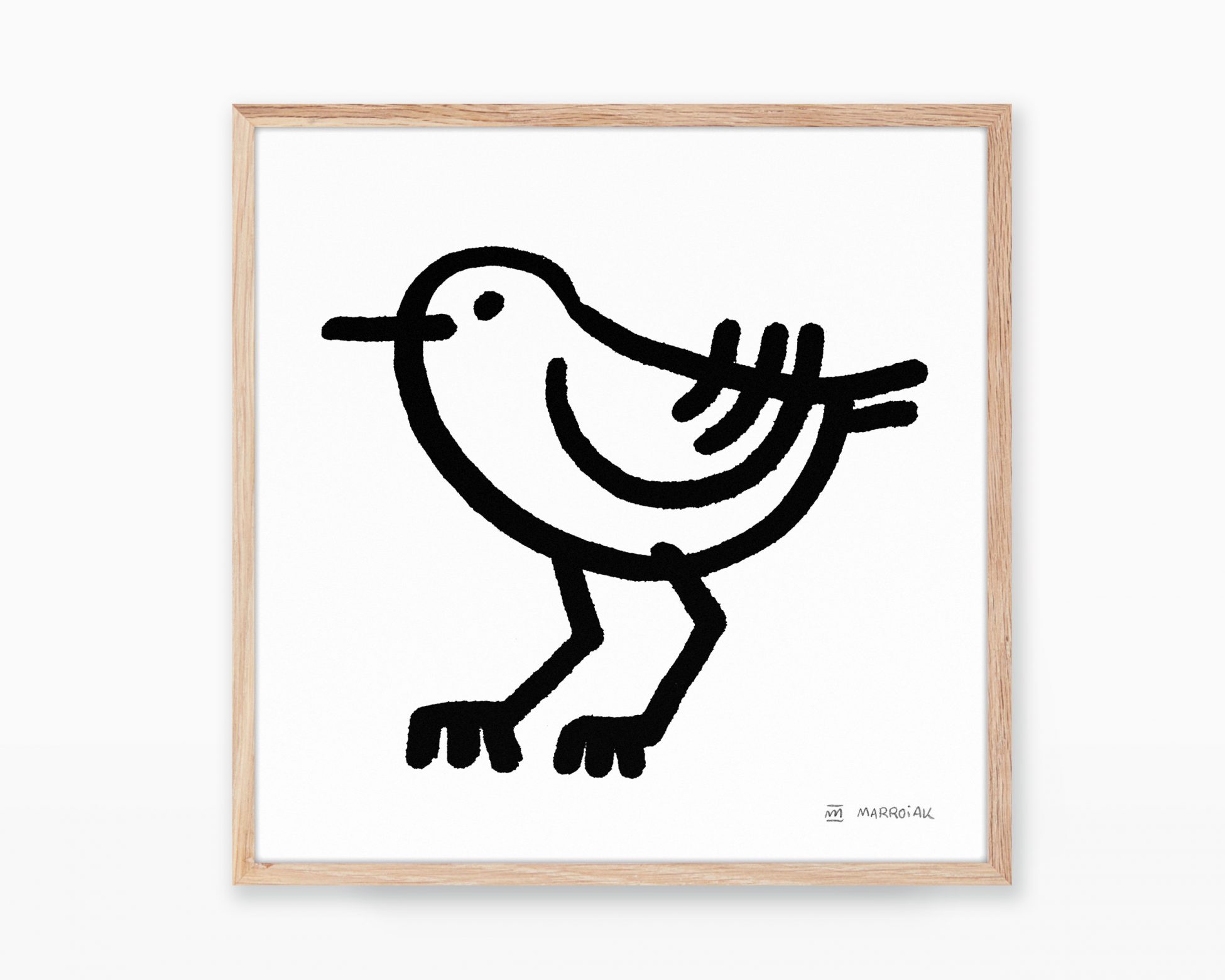 Lámina decorativa con una ilustración en blanco y negro de un pájaro chorlitejo patinegro en estilo ultra minimalista para niños.