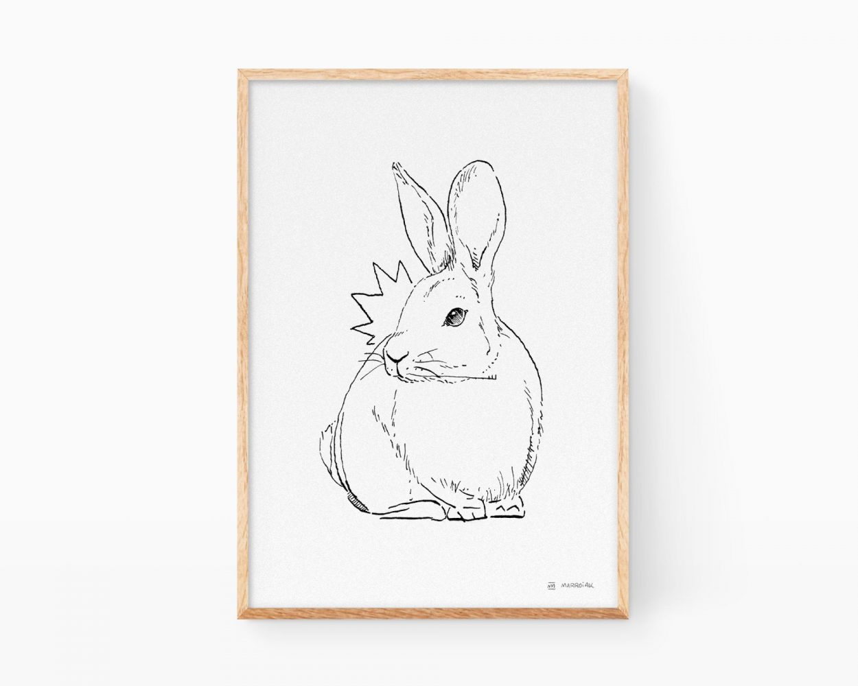 Láminas de animales de la península ibérica: ilustración en blanco y negro de un conejo dibujado a tinta. Decoración para biólogos.