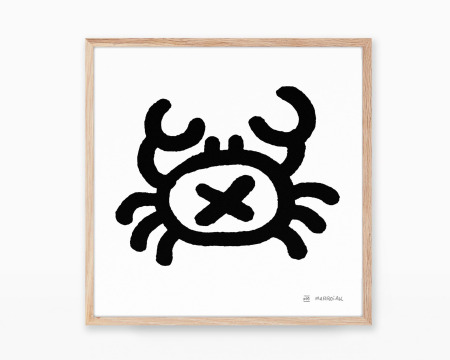 Lámina decorativa para niños con un dibujo de un cangrejo minimalista.