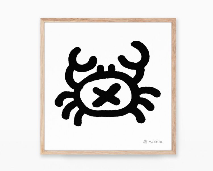 Lámina decorativa para niños con un dibujo de un cangrejo minimalista.