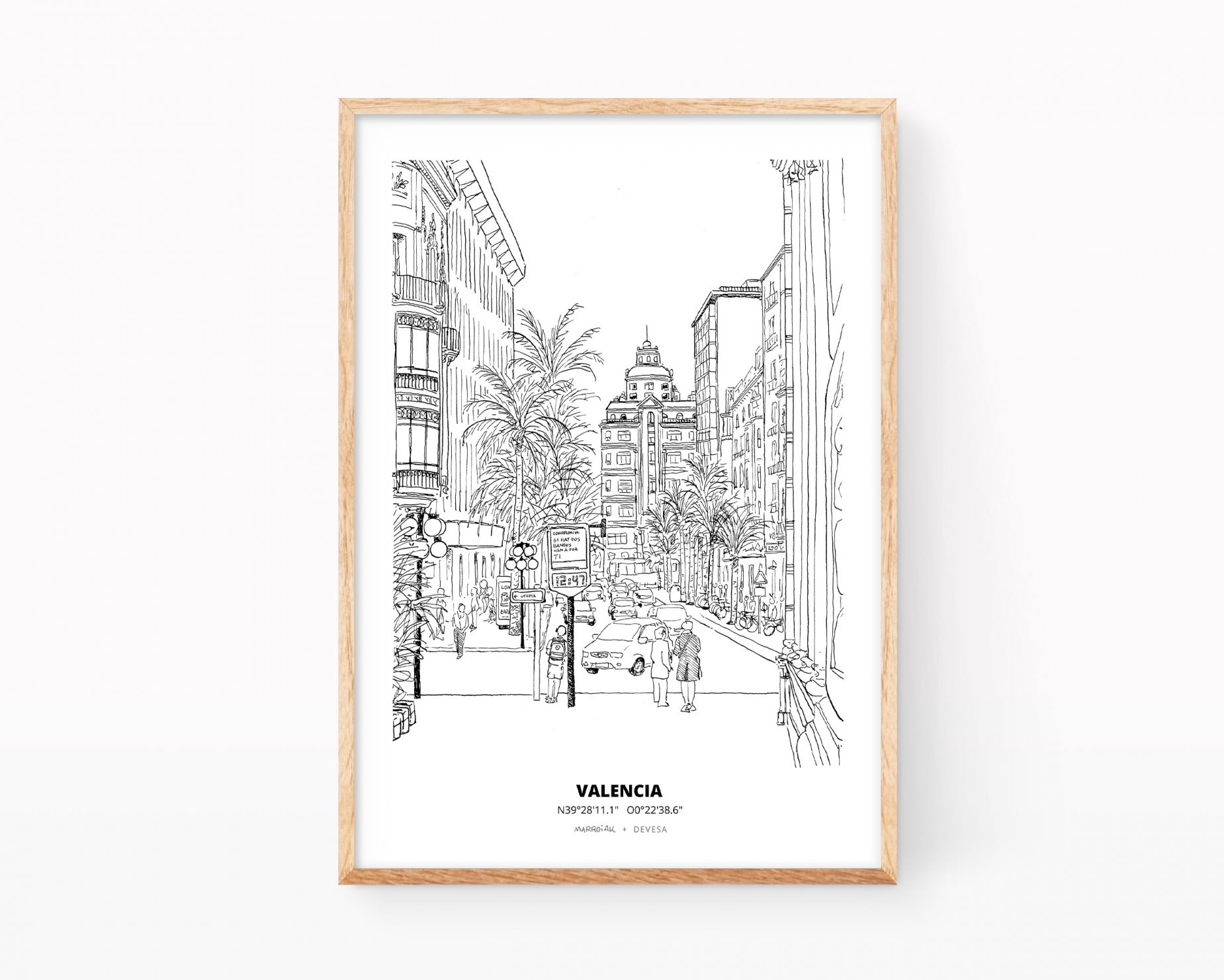Lámina print ilustración centro de Valencia. Calle de Don Juan de Austria
