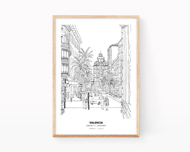 Lámina print ilustración centro de Valencia. Calle de Don Juan de Austria