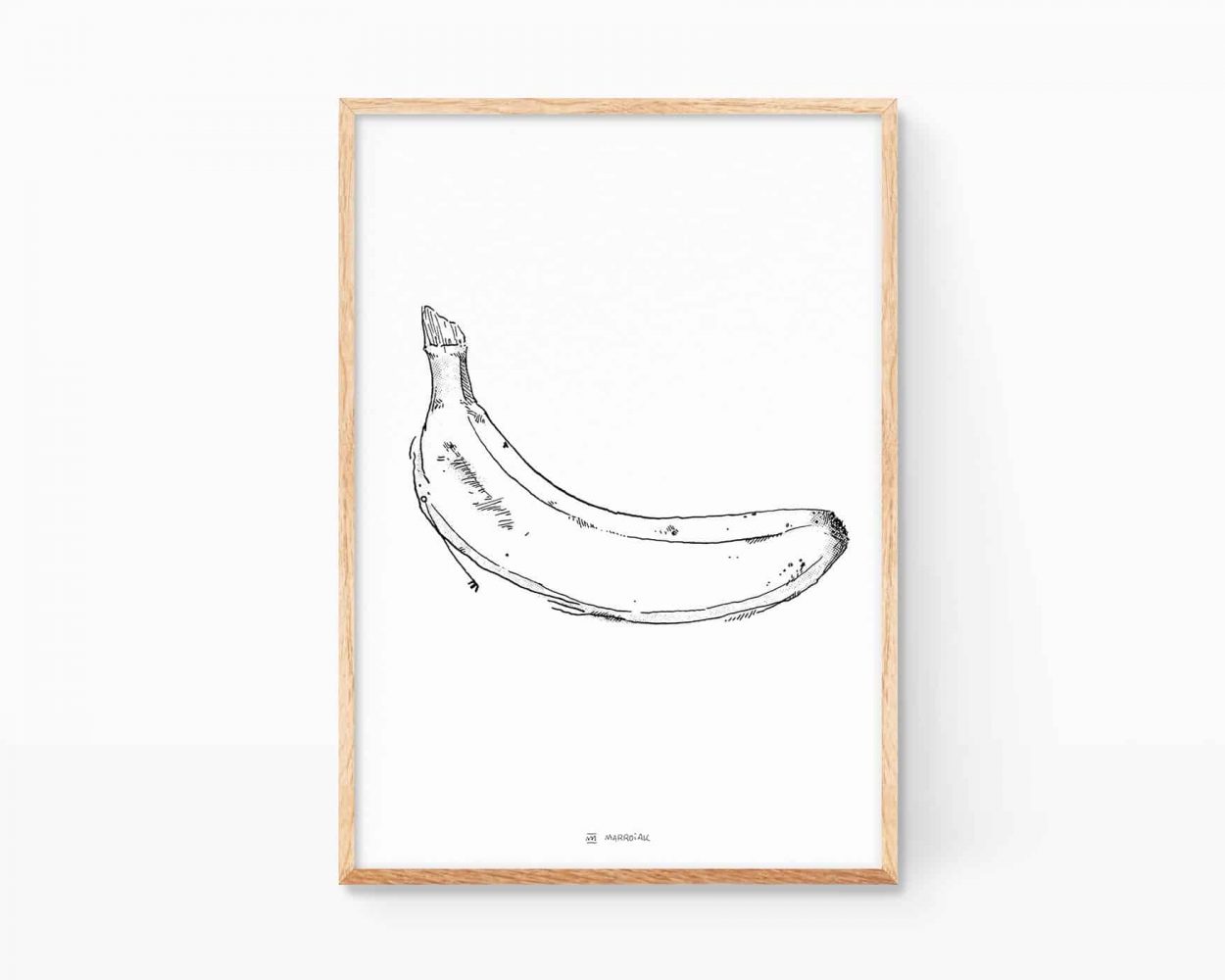 Lámina decorativa con dibujo en blanco y negro de un plátano. Decoración cuadro estilo andy warhol y velvet underground.