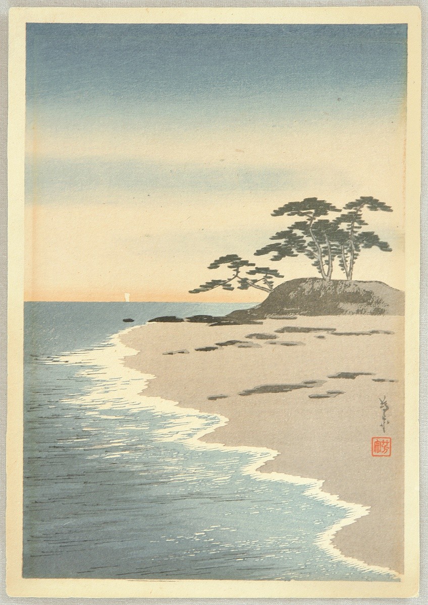 Yoshimune Arai paisaje japonés ukiyo-e de una playa