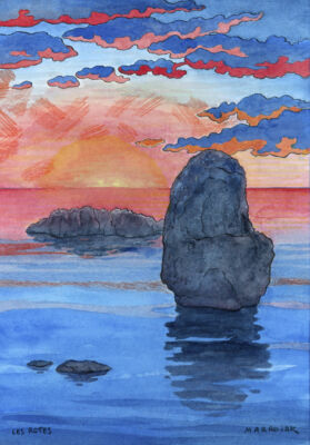 les rotes original watercolor at auction in denia