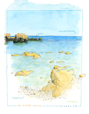 Les rotes denia original watercolor sketch auction