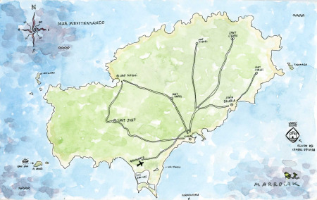 mapa ibiza original en subasta acuarela