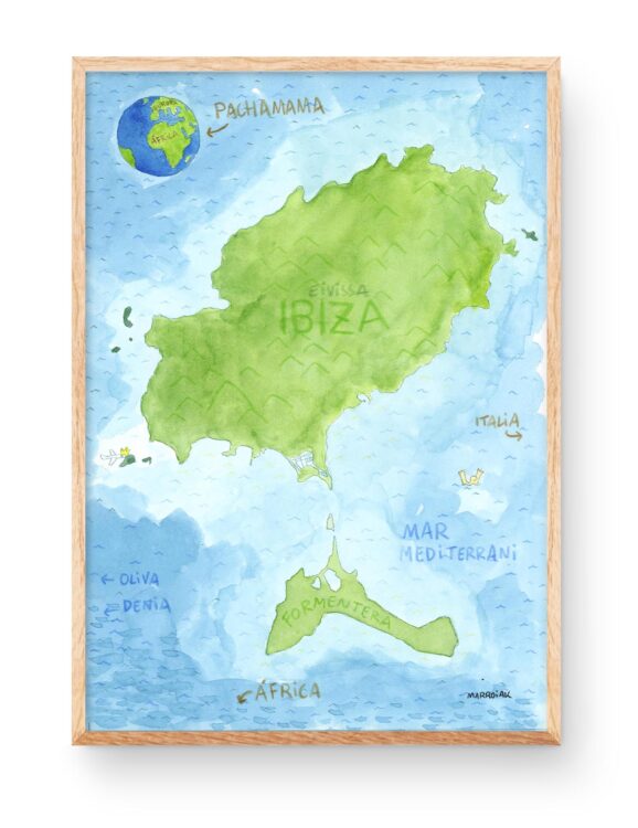 mapa decorativo ibiza y formentera en acuarela