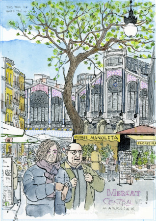 mercat central dibujo acuarela original en subasta