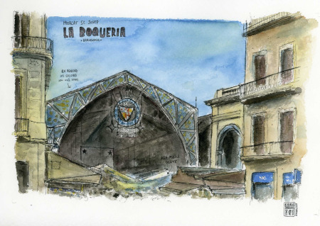 mercat de la boqueria acuarela original