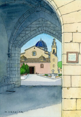 Monastery of Simat de la Valldigna watercolor original auction