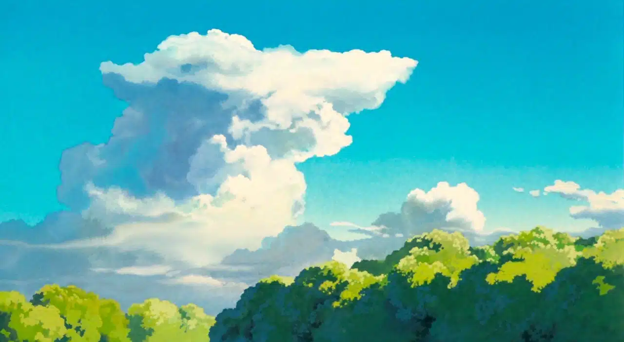 Nubes mi vecino totoro película de animación de Studio Ghibli. Paisajes de estilo manga.