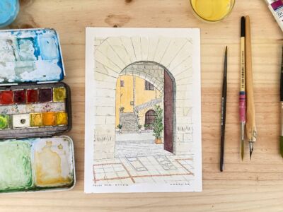 Original acuarela palau ducal gandia