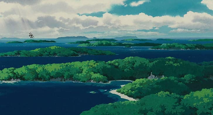 Paisaje Porco Rosso película de animación de Studio Ghibli. Paisajes de estilo manga.