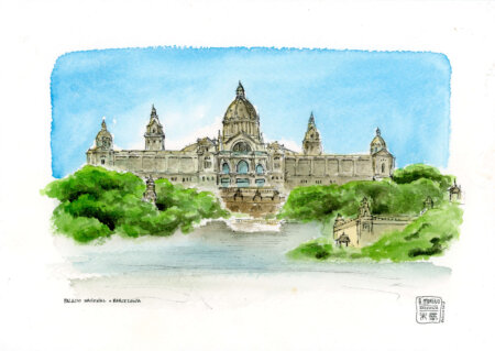 Palau barcelona original acuarela en subasta arte