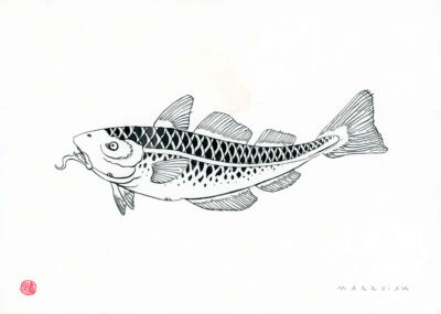 Japanese-style fish original ink drawing auction