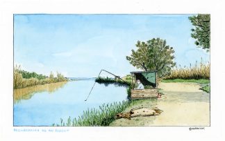 pescador en el bullent acuarela original subasta clandestina marroiak