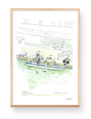 fishermen in the grau de gandia beach. Art print