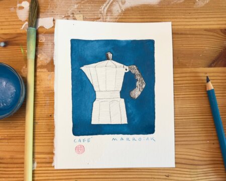 Original watercolor coffee pot on auction. marroiak