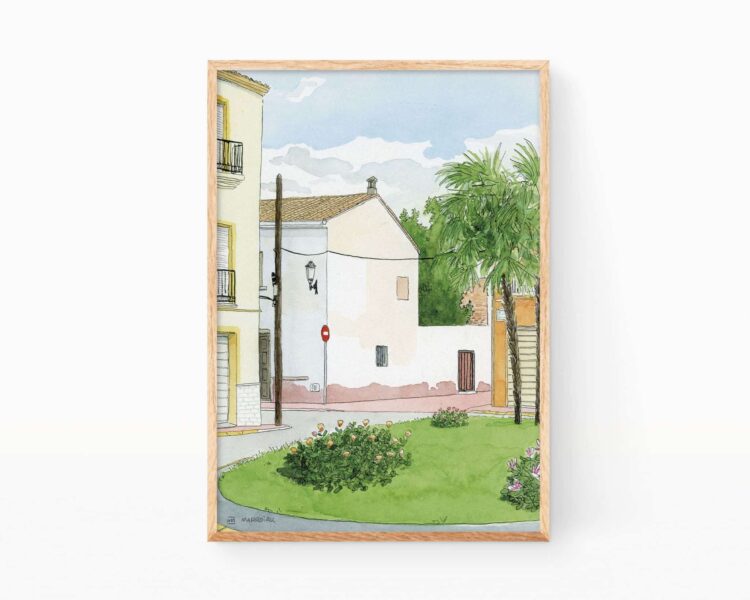 Dibujo pueblo Piles en la Safor, Valencia