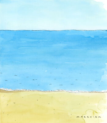 Platja la safor watercolor original Mediterranean auction art