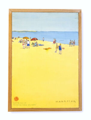 original platja a primera hora cuadro acuarela en subasta