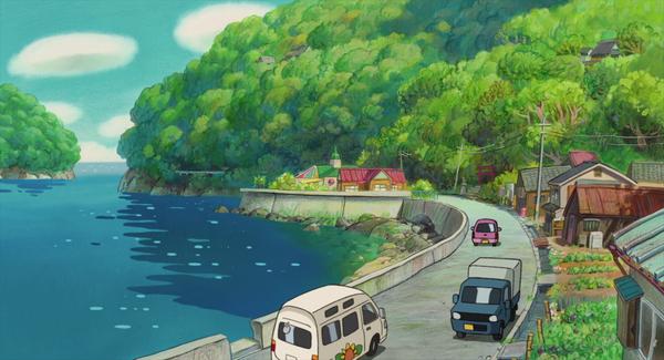 Escena Ponyo, película de animación de Studio Ghibli. Paisajes de estilo manga.