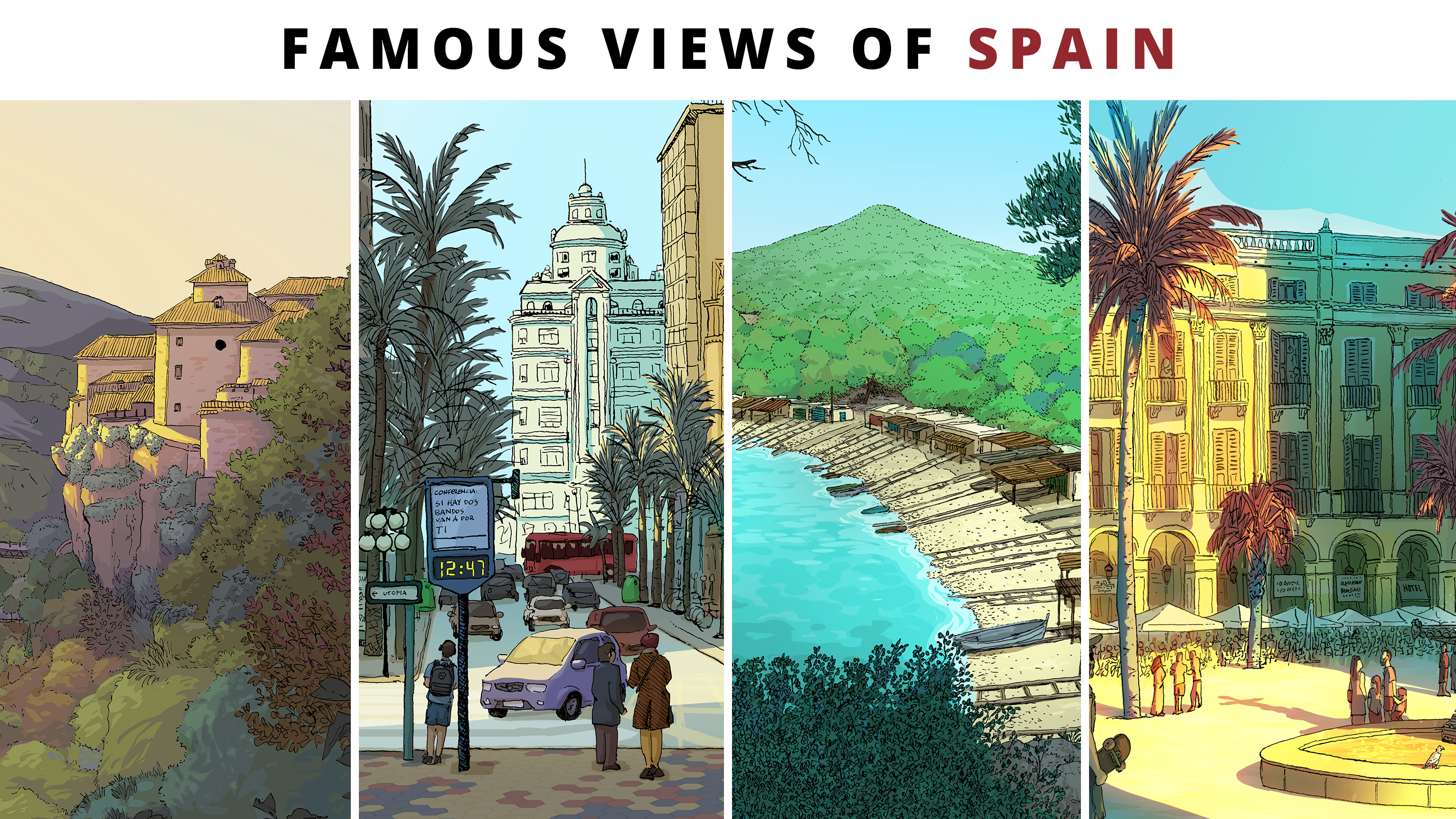 Imágenes famosas vistas de España. Ilustraciones del proyecto