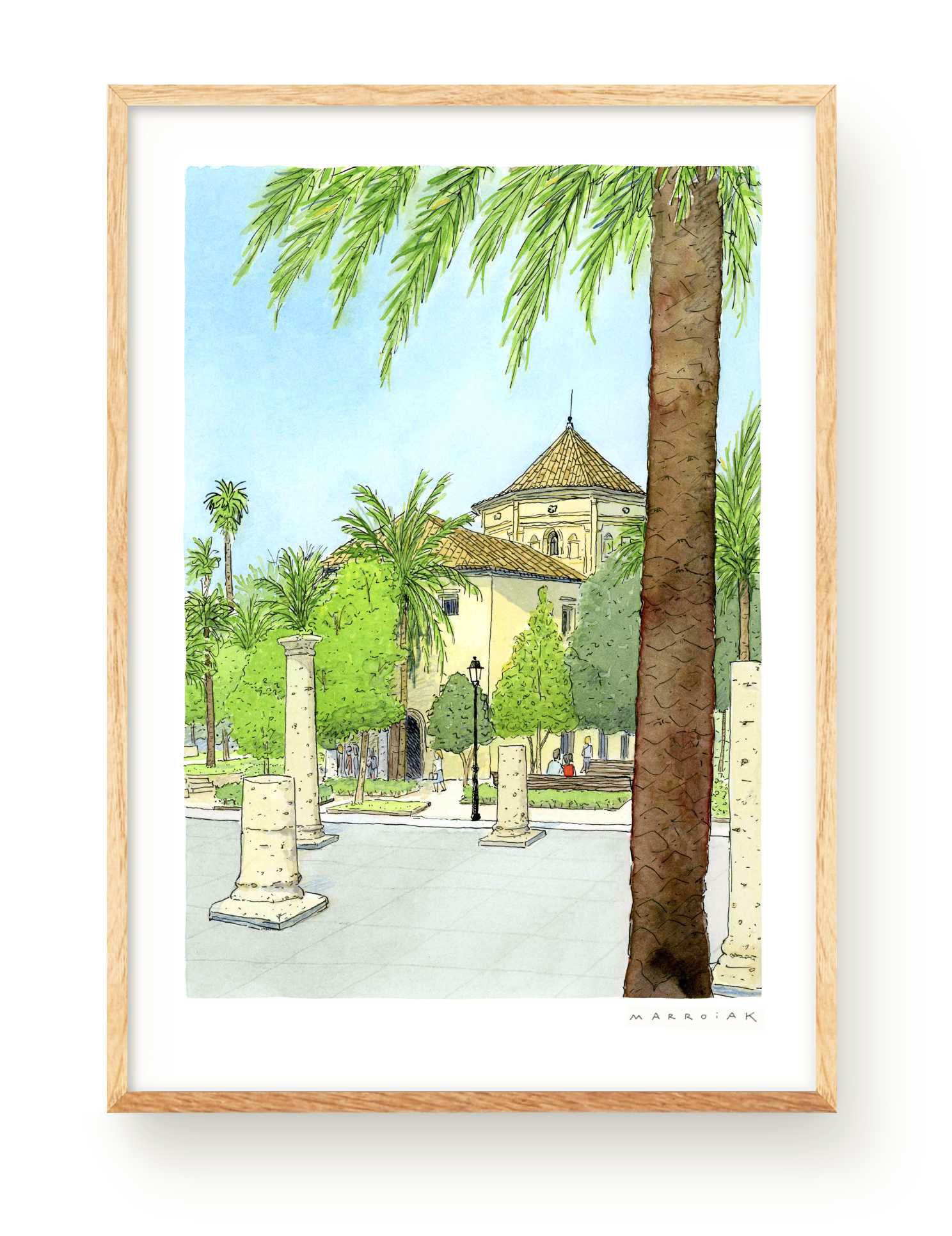 Print con una acuarela de la biblioteca publica de Valencia, Pilar Faus. De la colección de paisajes de Marroiak