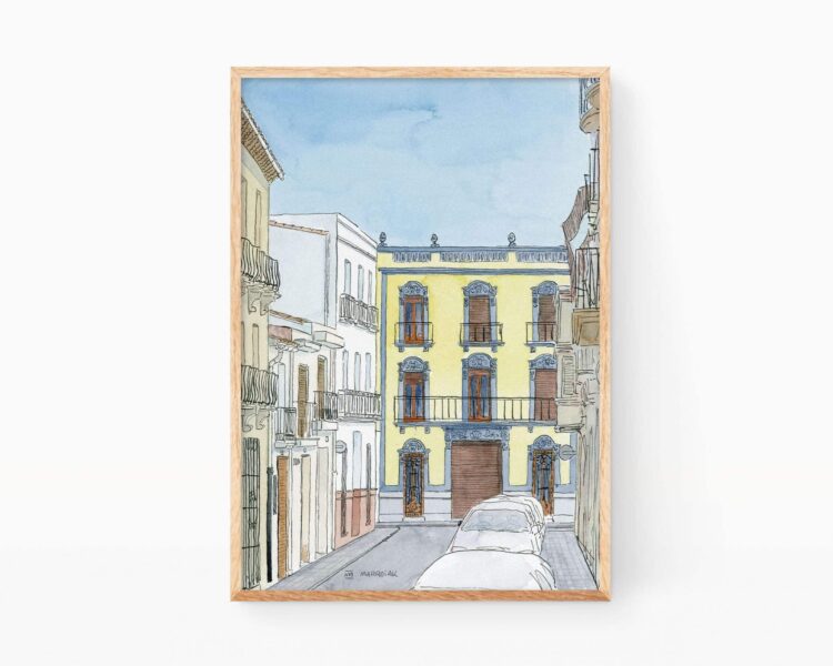 Dibujo acuarela Rafelcofer. Pueblos de Valencia