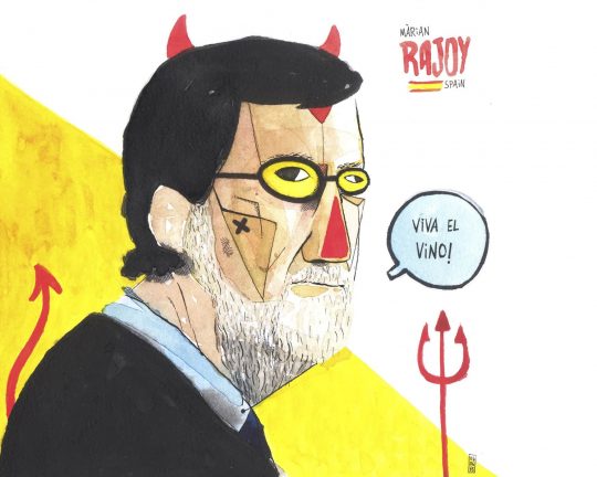 Dibujo con un retrato del expresidente de España Mariano Rajoy Brey. Viva el vino