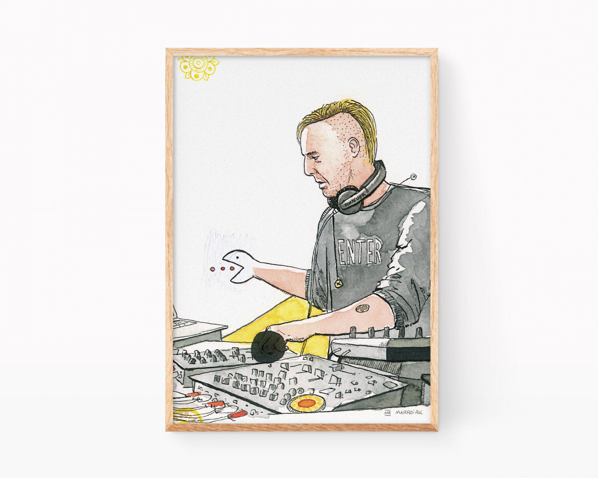 Richie Hawtin portrait painting. Illustrations of djs and producers of electronic music, techno and house. exclusive drawings