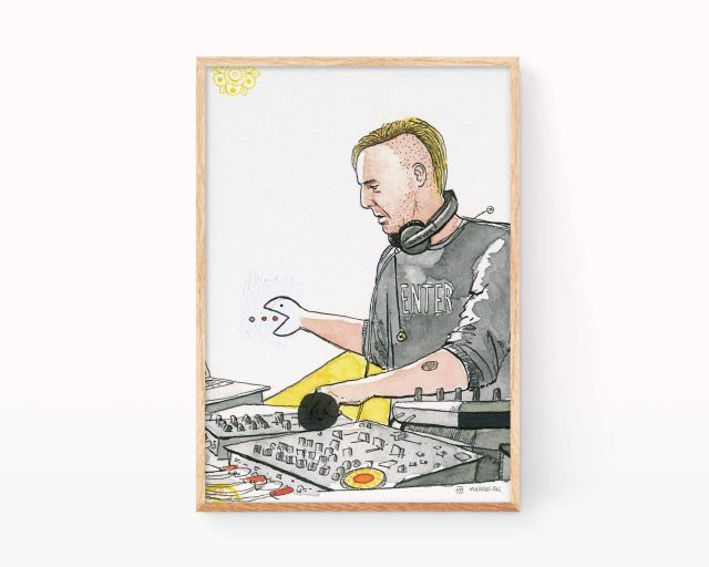 Cuadro retrato Richie Hawtin. Ilustraciones de djs y productores de música electrónica, techno y house. Dibujos exclusivos