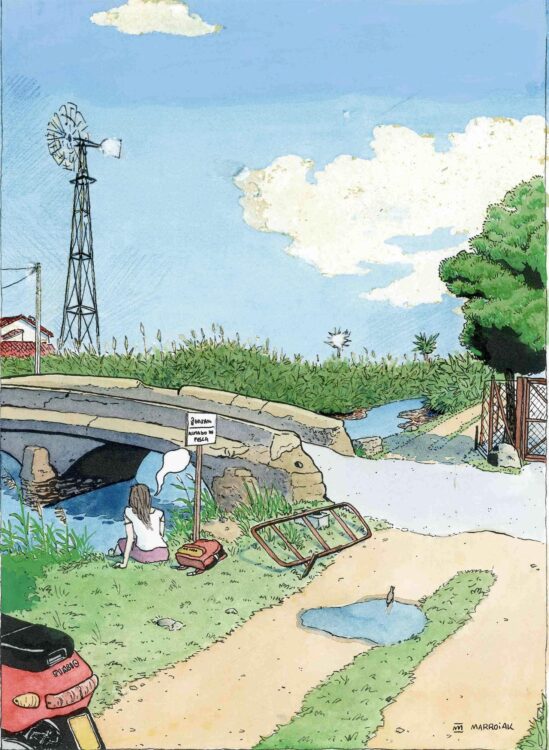 Acuarela original Riu Vedat en la Marjal de Oliva