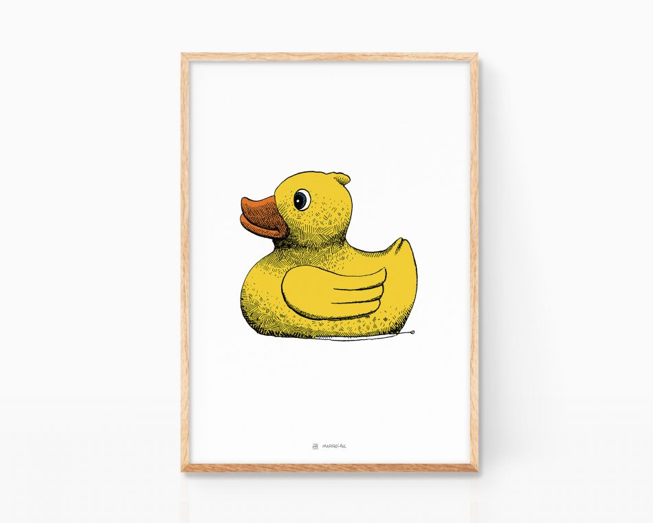Rubber duck illustration print. Bathroom wall decor. Exclusive painting.