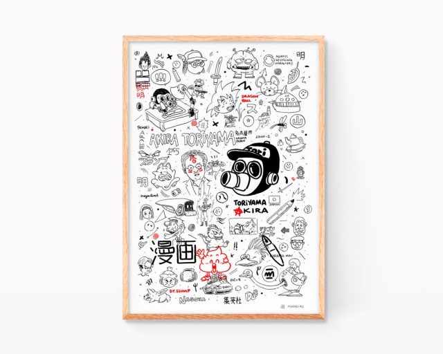 Ilustración Akira Toriyama .Obra gráfica original mediante serigrafía artesanal con los dibujos del mangaka Akira Toriyama y sus distintos personajes como Son Goku, Arale, Dragon Ball, Dr Slump... Estilo arte urbano, manga y cómic japonés. Pop Art
