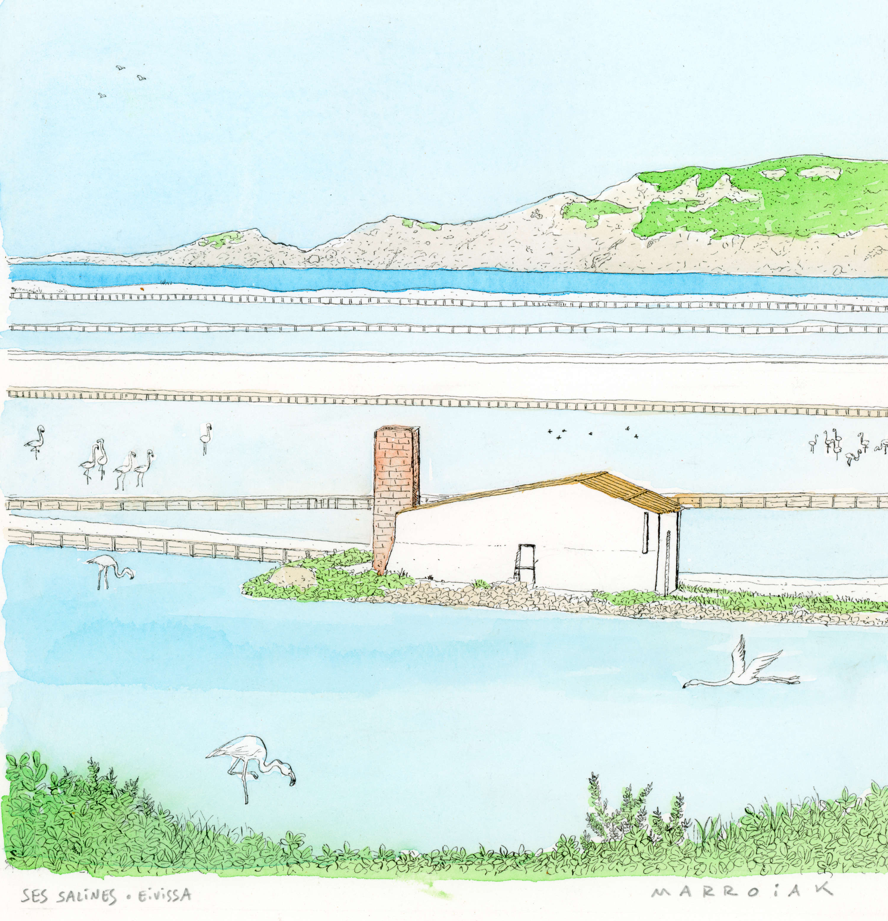Ses salines ibiza acuarela original en subastas de arte