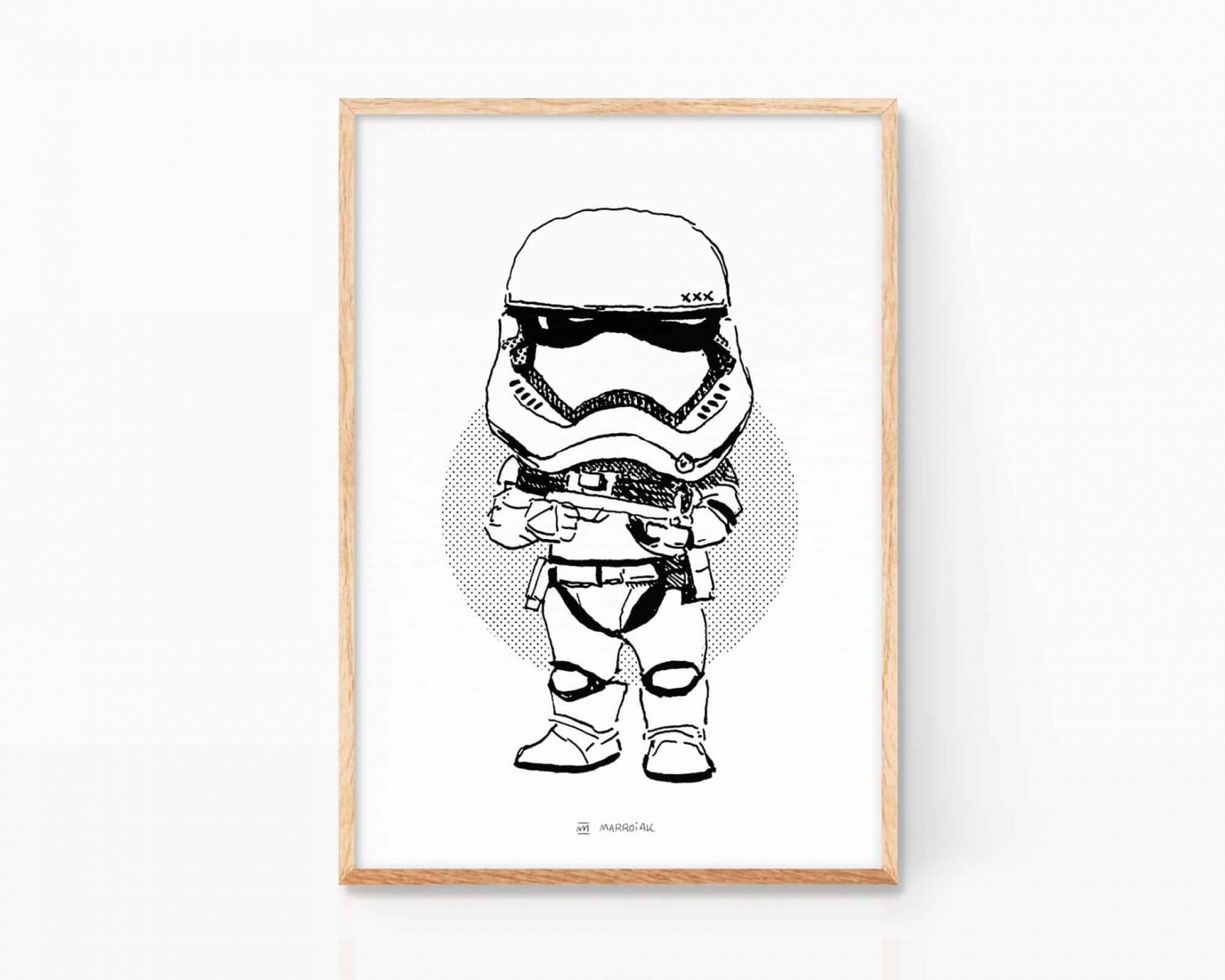 Lámina de Star Wars: Tropa de Asalto. Print con una ilustración en blanco y negro de Stormtrooper, el soldado imperial de La Guerra de las Galaxias. Cuadro decorativo con un poster exclusivo para enmarcar.