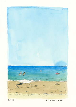 Swosh playa acuarela original en subasta de arte