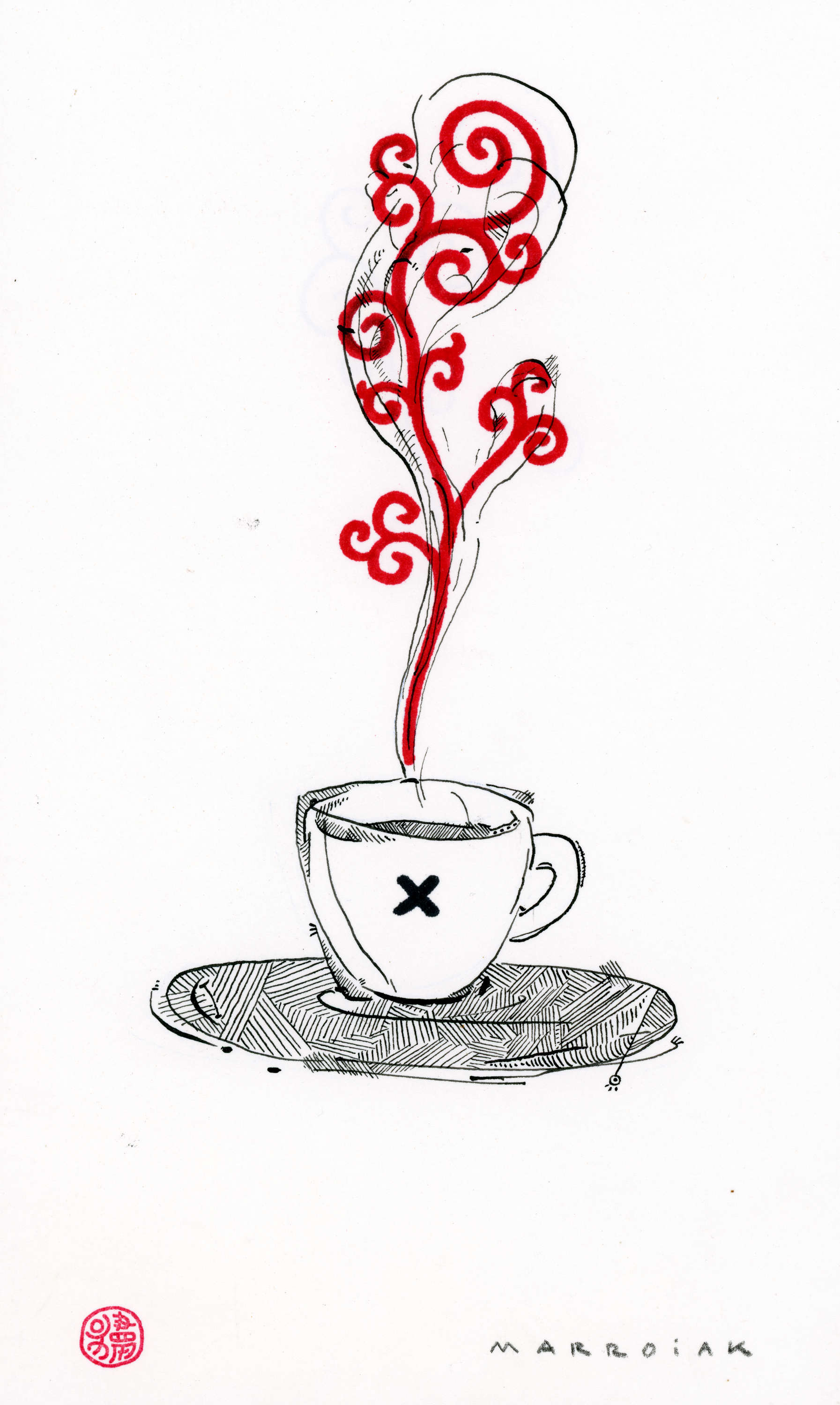 Tasse de café à la fumée rouge