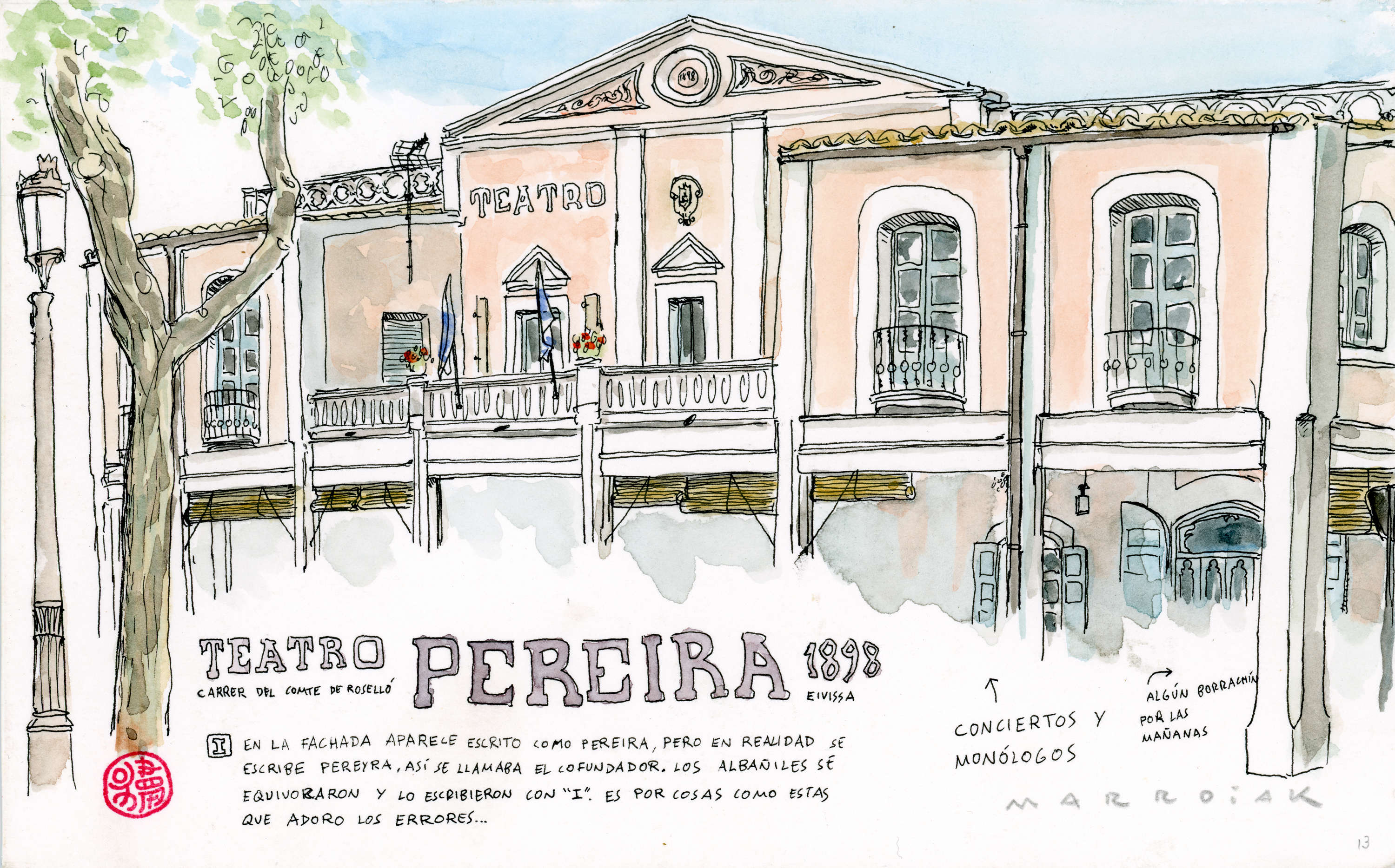 Teatro pereira ibiza acuarela original arte