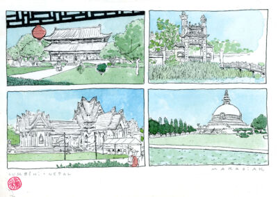 Templos budistas en lumbini dibujo original