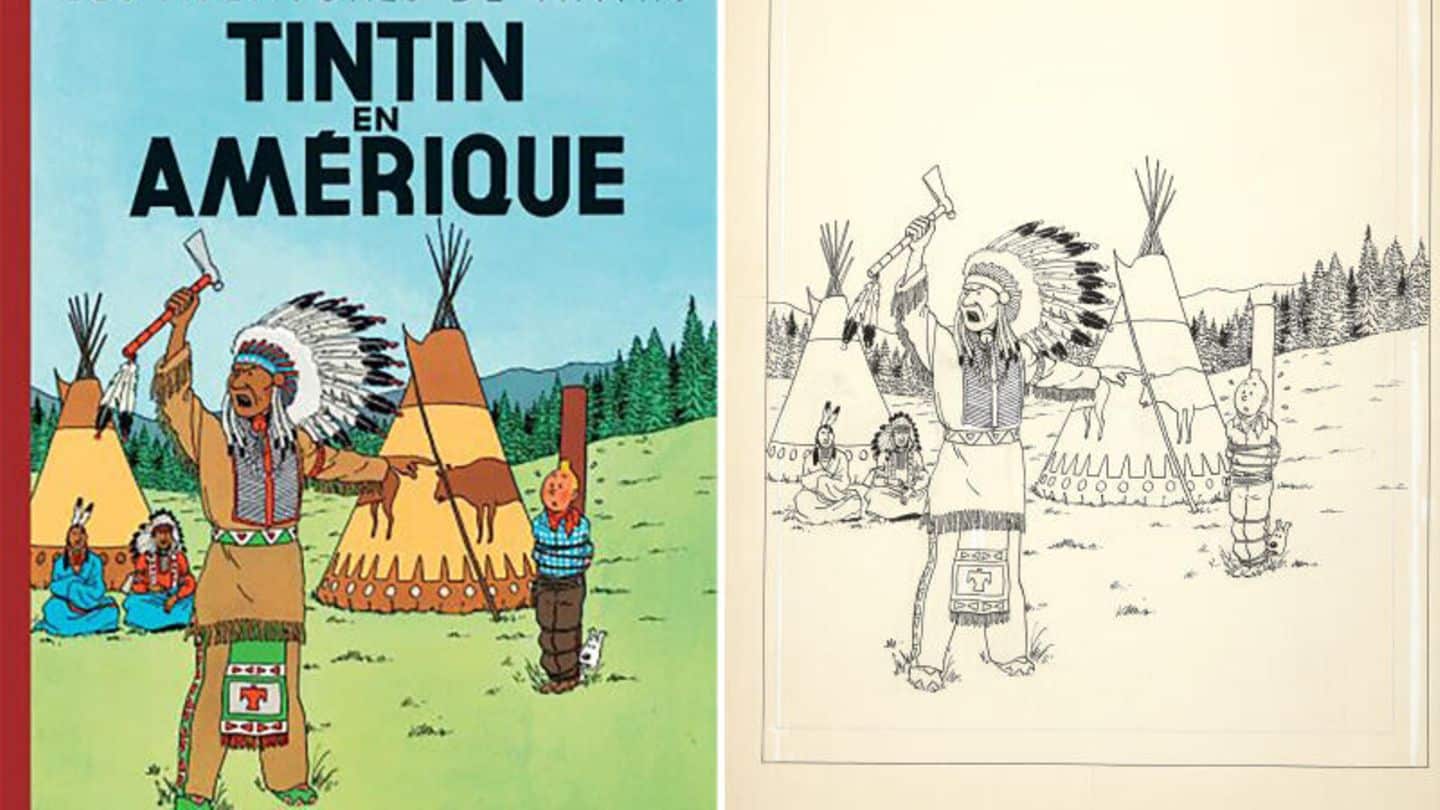 Tintin en America, dibujo original a subasta