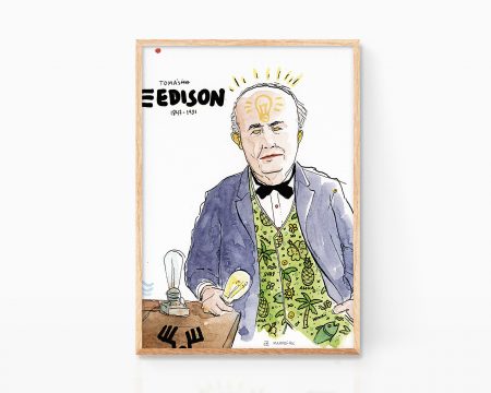Cuadro con un retrato en acuarela sobre papel de Thomas Edison
