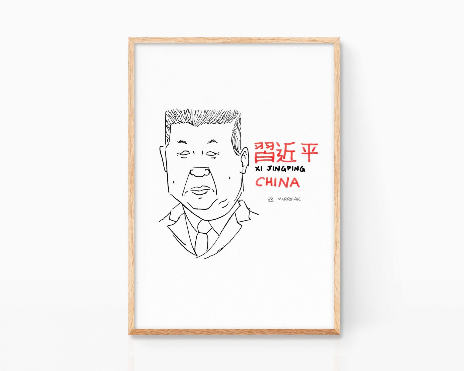 Xi-jingping retrato ilustración blanco y negro